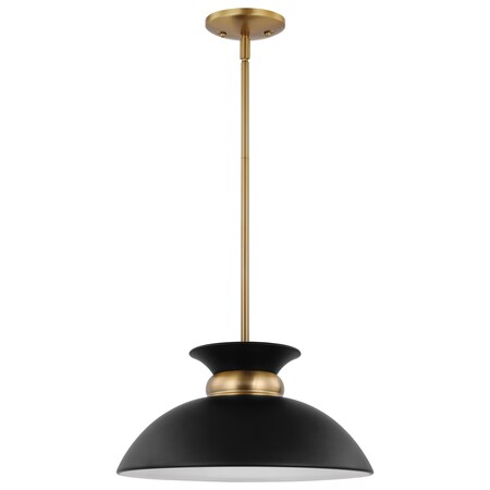 Nuvo Perkins 1-Light Small Pendant Matte Black with Burnished Brass 60/7460